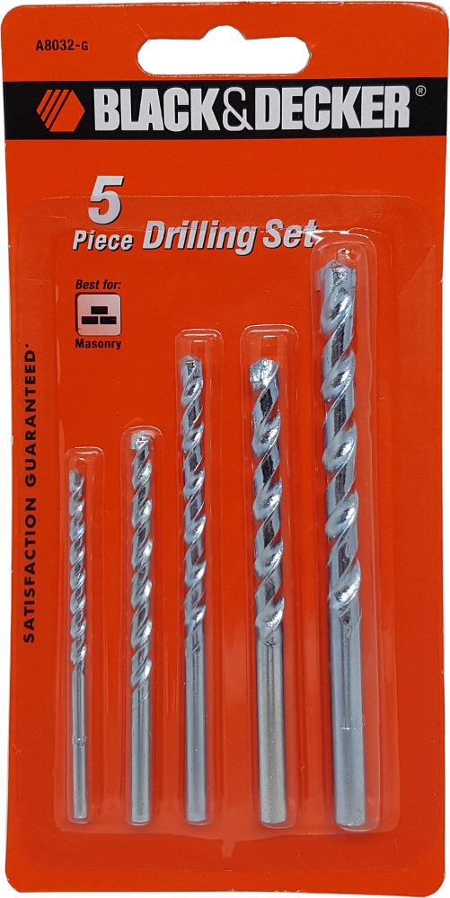 BLACK AND DECKER 5PC MASONRY DRILL BIT SET 4 5 6 8 10MM A8032G