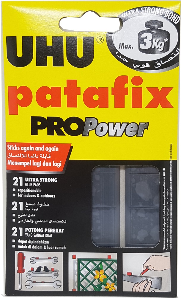 UHU PATAFIX PROPOWER BLACK,REMOVABLE ADHESIVE UP TO 3KG - UH40790, Adhesives & Glues