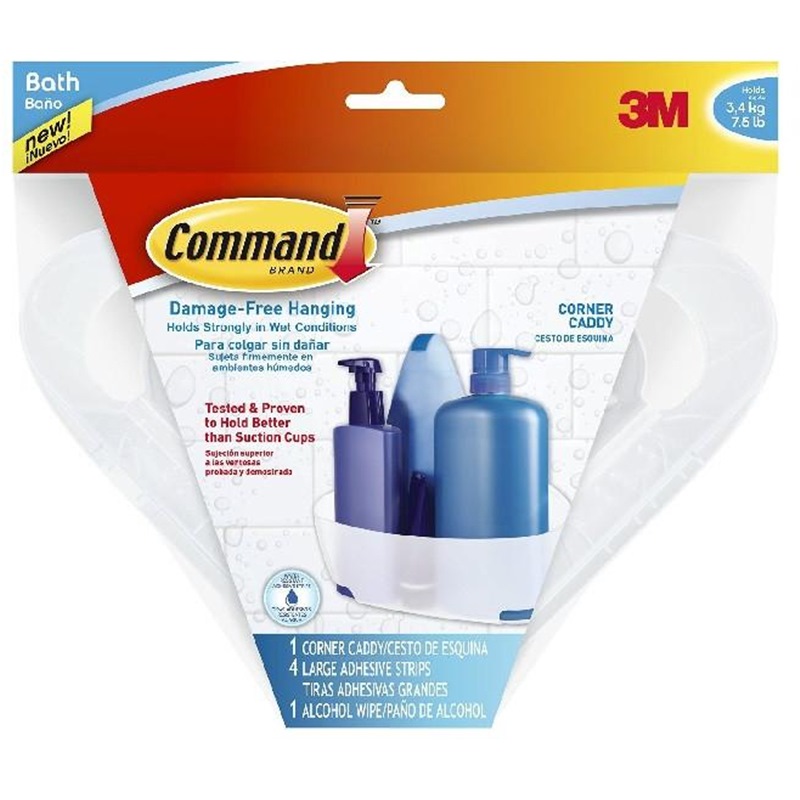 Command Shower Caddy, Clear Frosted, 1-Caddy, 4-Water Resistant Strips,  Organize Damage-Free