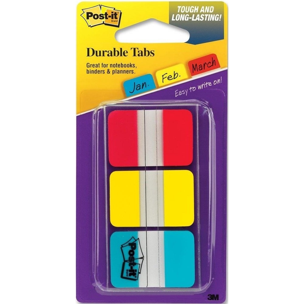 3M POST-IT DURABLE INDEX TABS 1"X1.5" 12TAB PER (RED/YELLOW/BLUE) 686