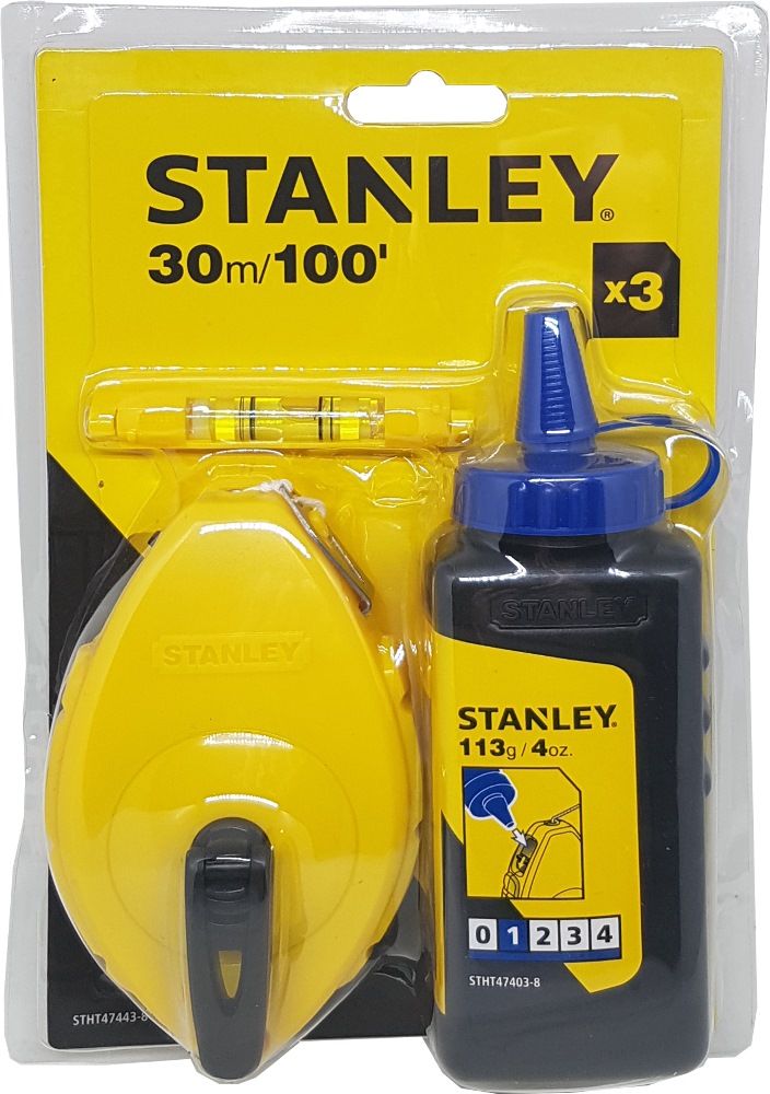 STANLEY WITH BLUE CHALK AND LINE LEVEL 30M / 100FT 47443, Measuring &  Layout Tools