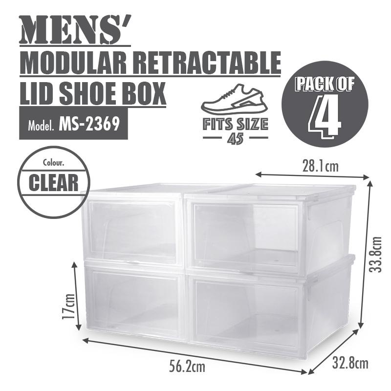 Houze Clear Retractable Lid Men Shoe, Clear Shoe Box Storage Containers Singapore