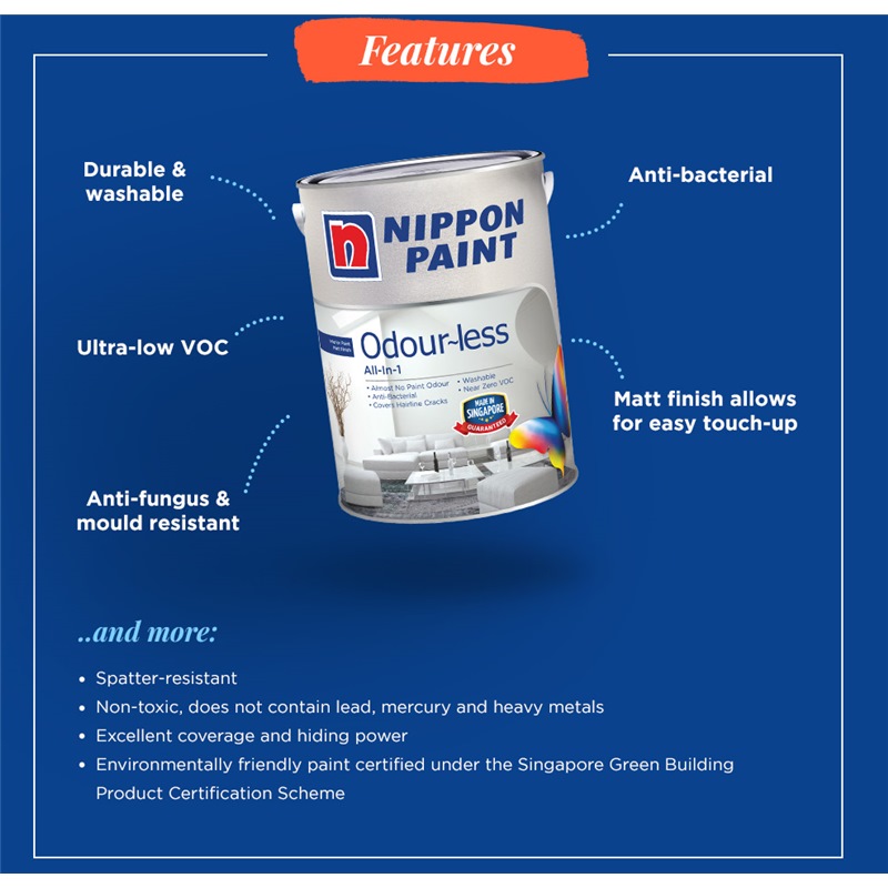 NIPPON PAINT ODOURLESS ALL-IN-1 (ALL IN ONE) 1L | Interior Wall Paints ...