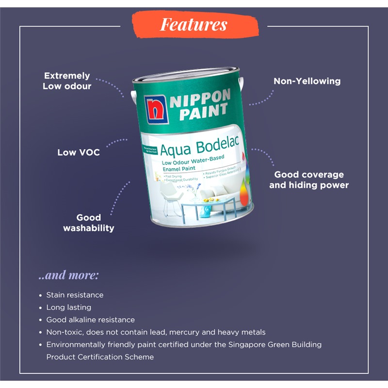 NIPPON PAINT AQUA BODELAC (GLOSS) 5L FOR WOOD & METAL | Wood & Metal ...