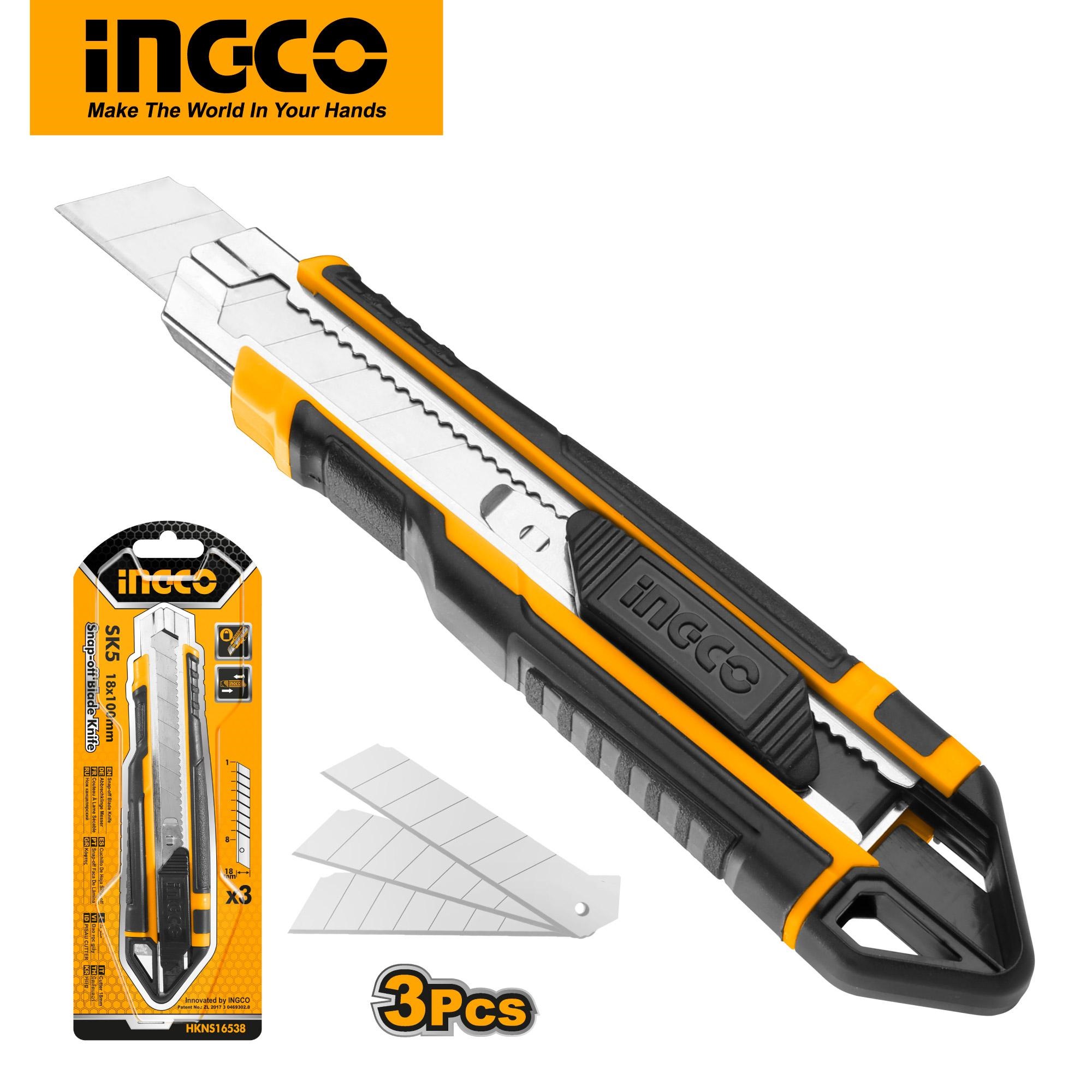 INGCO SNAP-OFF BLADE KNIFE 18MM W/3 SK5 BLADES HKNS16538 | Office 