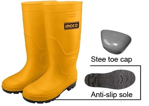 INGCO SAFETY YELLOW RAIN BOOT TOE CAP ANTI SLIP SOLE SSH092SB | Safety ...