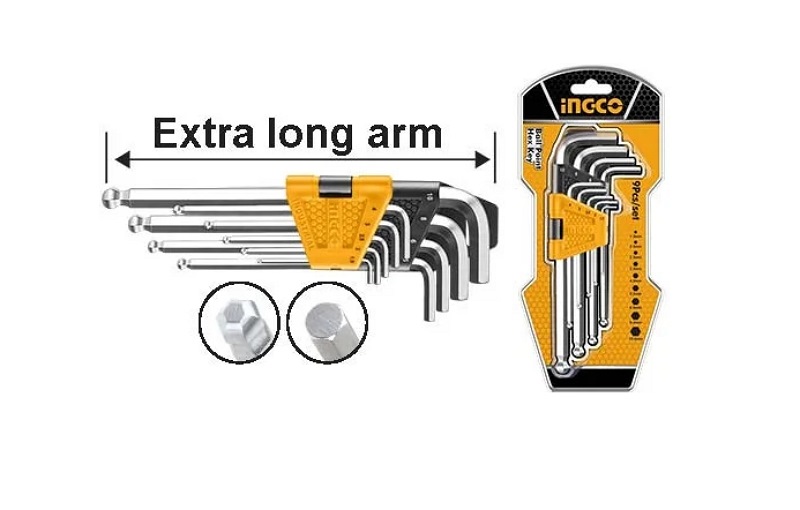 INGCO 9PCS EXTRA LONG ARM BALL POINT HEX KEY(1.5-10MM) SET HHK12092, Hex  Tools & Accessories