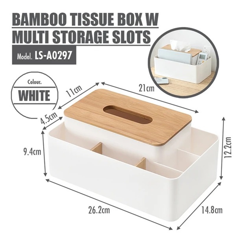HOUZE BAMBOO TISSUE BOX WITH MULTI STORAGE SLOTS LS-A0297 | Storage ...
