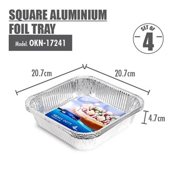 Square Aluminium Foil Tray (207x207x47)mm (Set of 4)