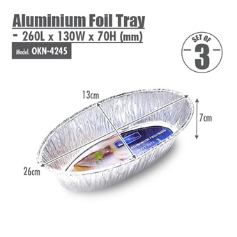 Oval Aluminium Foil Roasting Pan (260x130x70)mm (Set of 3)