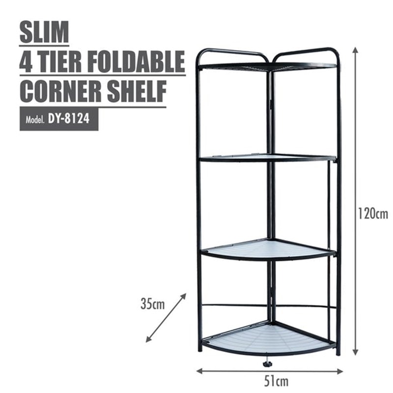 HOUZE SLIM - 4 TIER FOLDABLE CORNER SHELF DY-8124-BLACK | Storage Boxes ...