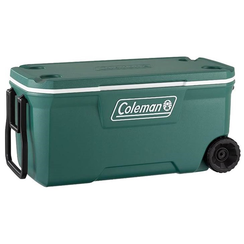 green coleman cooler with wheels