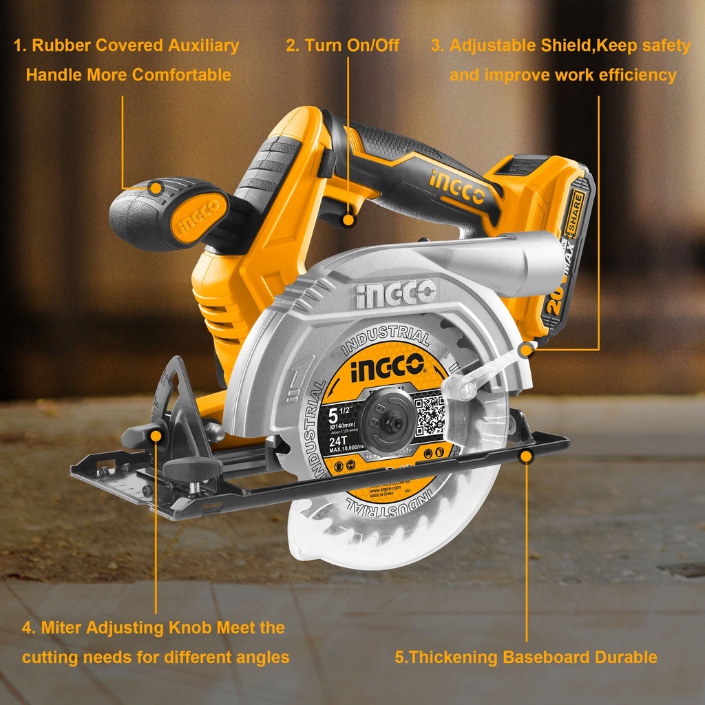 INGCO 20V CIRCULAR SAW 140MM BLADE CSLI1401 BARE UNIT Bare Units Horme Singapore