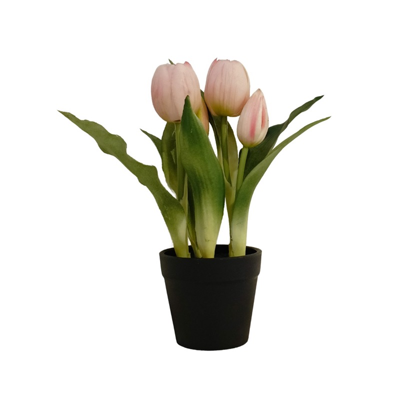 PINK TULIP PLANT WITH BLACK POT - TABLE SIZE [FAKE] | Artificial Plants ...