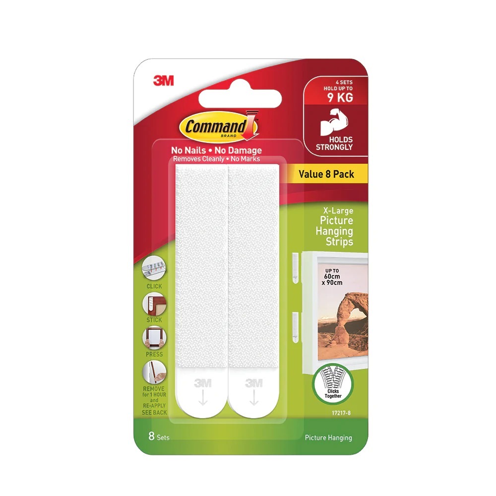 Command 3M Large Picture Hanging Strips, 4 pairs (Wall Hooks for up to 7 kg  photo frames).