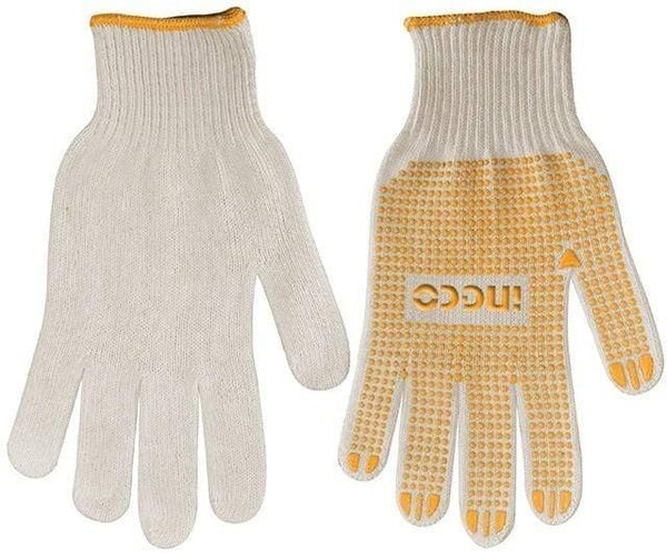 INGCO KNITTED COTTON GLOVES WITH PVC DOTS 58GM/PAIR HGVK05 | Hand