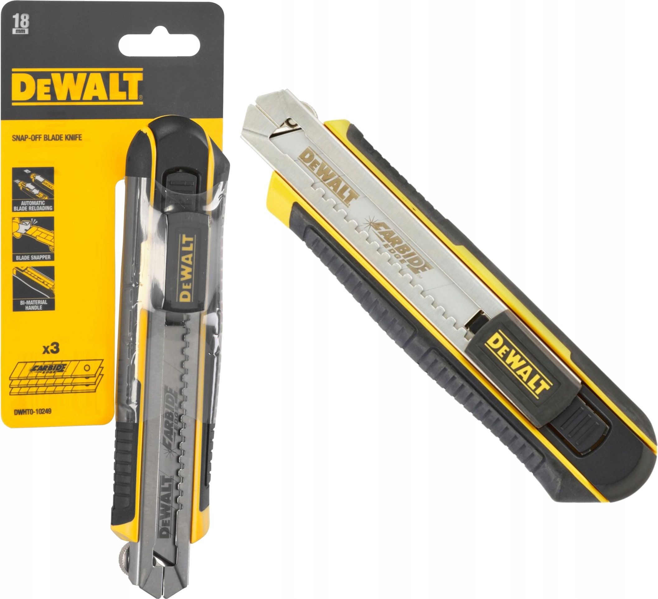 DEWALT 18MM SNAP-OFF KNIFE WITH AUTO- LOCK SLIDER DWHT0-10249 | Office ...