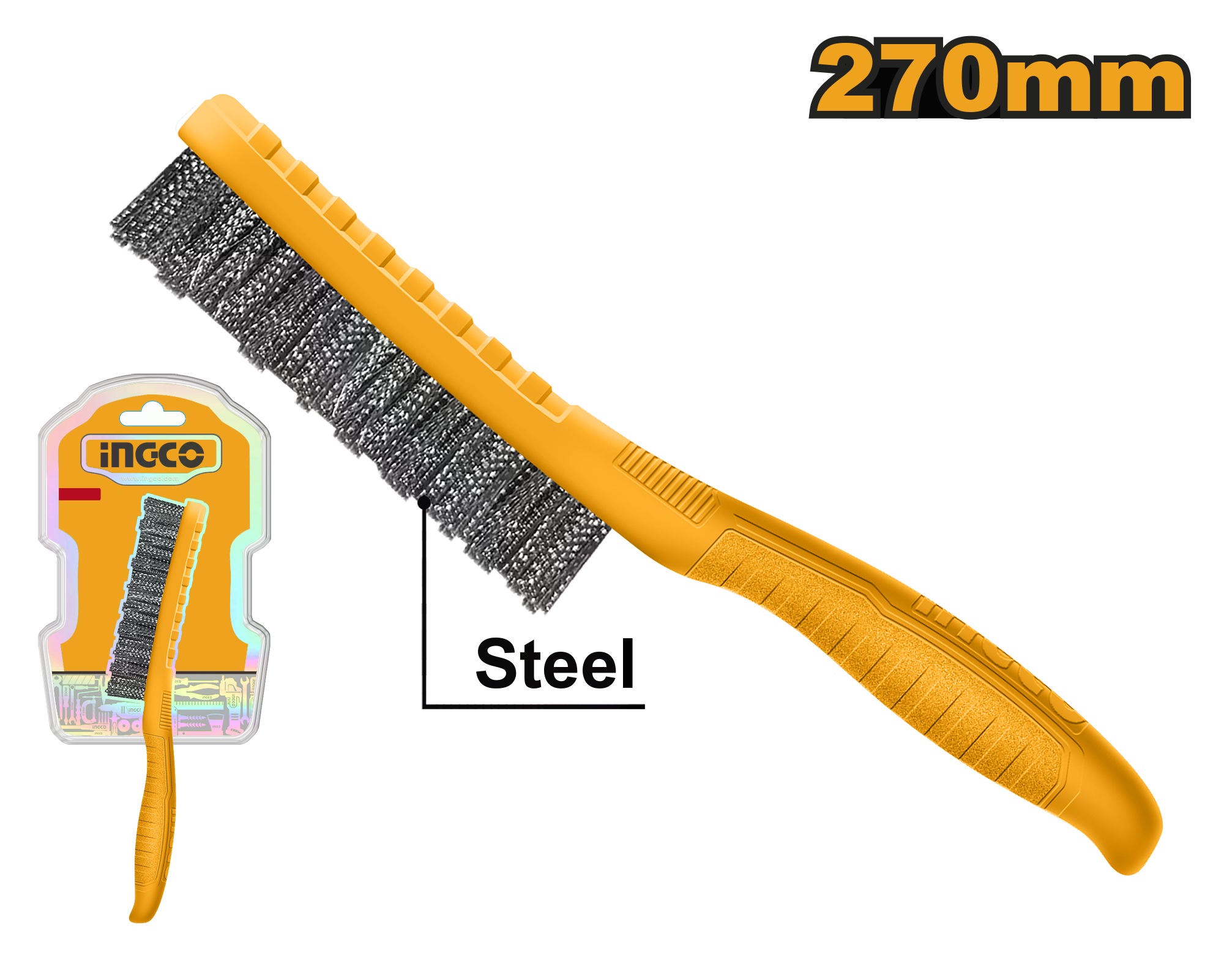 INGCO 5 ROWS STEEL WIRE BRUSH, PLASTIC HANDLE HKTWB2705