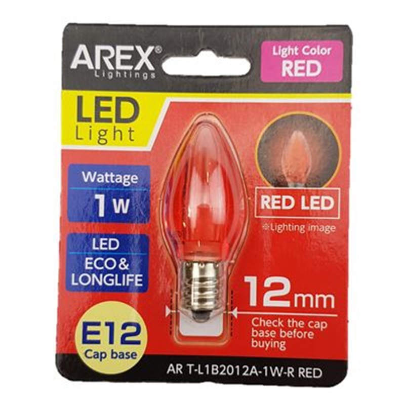AREX AR T-L1B2012A-1W-R E12 LED BULB (RED) | LED Lights & Light Bulbs ...