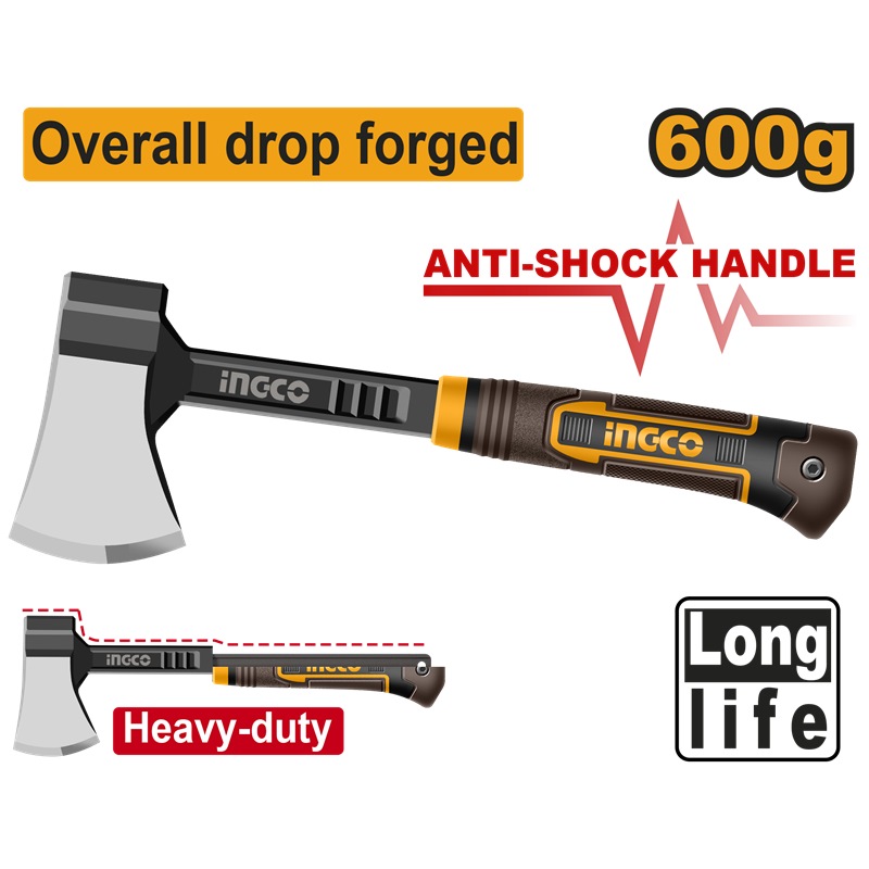 INGCO 600GM DROP FROGED AXE ANTI SHOCK F'GLASS HANDLE 390MM LTH ...