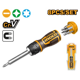 INGCO 8 PCS IN 1 RATCHET SCREWDRIVER AKISD0808 | Screwdrivers